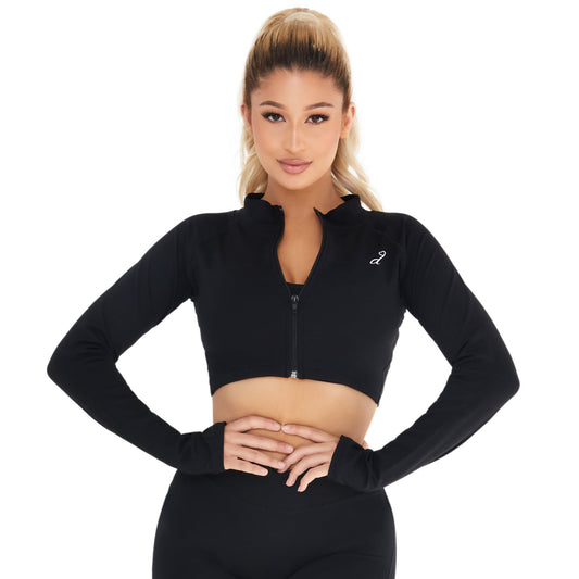 Signature Cropped Zip-Up Jacket